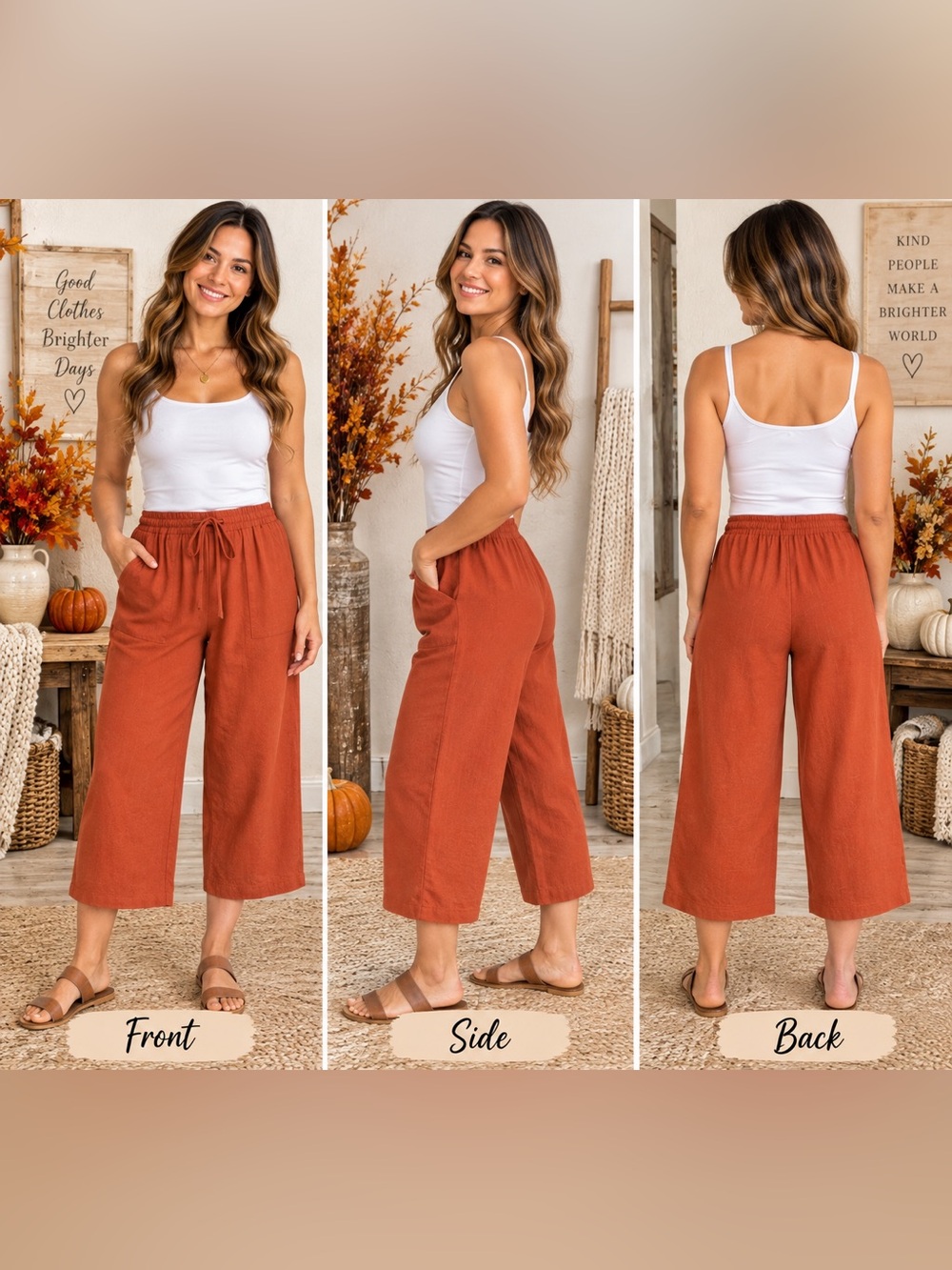 NWT - ROXY Linen Blend Crop Pants Beautiful Burnt Orange- Size S 26”